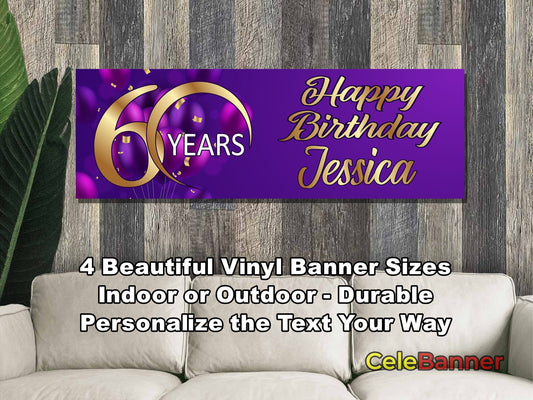 HAPPY BIRTHDAY BANNER, 4 Sizes, Custom Personalized Vinyl Indoor/Outdoor Party Celebration Decoration, Personalize Name and Age, CB105
