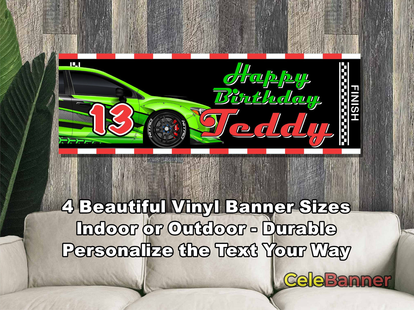 HAPPY BIRTHDAY BANNER, 4 Sizes, Custom Personalized Vinyl Indoor/Outdoor Party Celebration Decoration, Personalize Name and Age, CB133