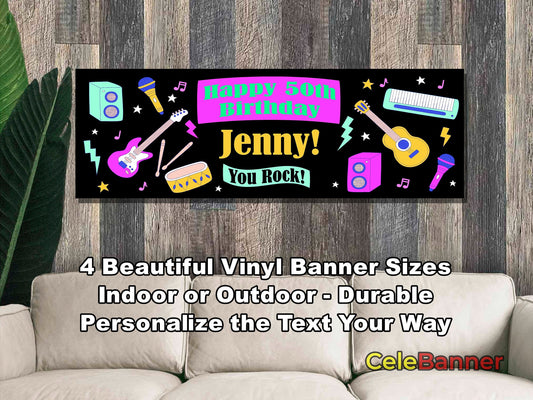 HAPPY BIRTHDAY BANNER, 4 Sizes, Custom Personalized Vinyl Indoor/Outdoor Party Celebration Decoration, Personalize Name and Age, CB124