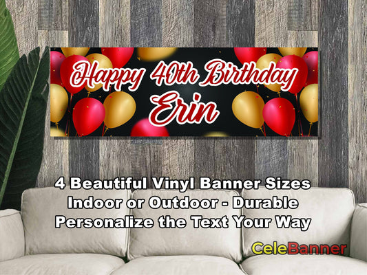 HAPPY BIRTHDAY BANNER, 4 Sizes, Custom Personalized Vinyl Indoor/Outdoor Party Celebration Decoration, Personalize Name and Age, CB112