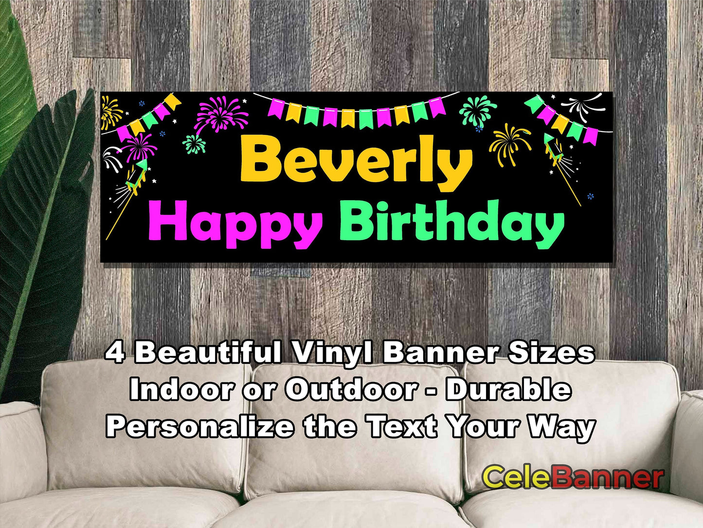 HAPPY BIRTHDAY BANNER, 4 Sizes, Custom Personalized Vinyl Indoor/Outdoor Party Celebration Decoration, Personalize Name and Age, CB122