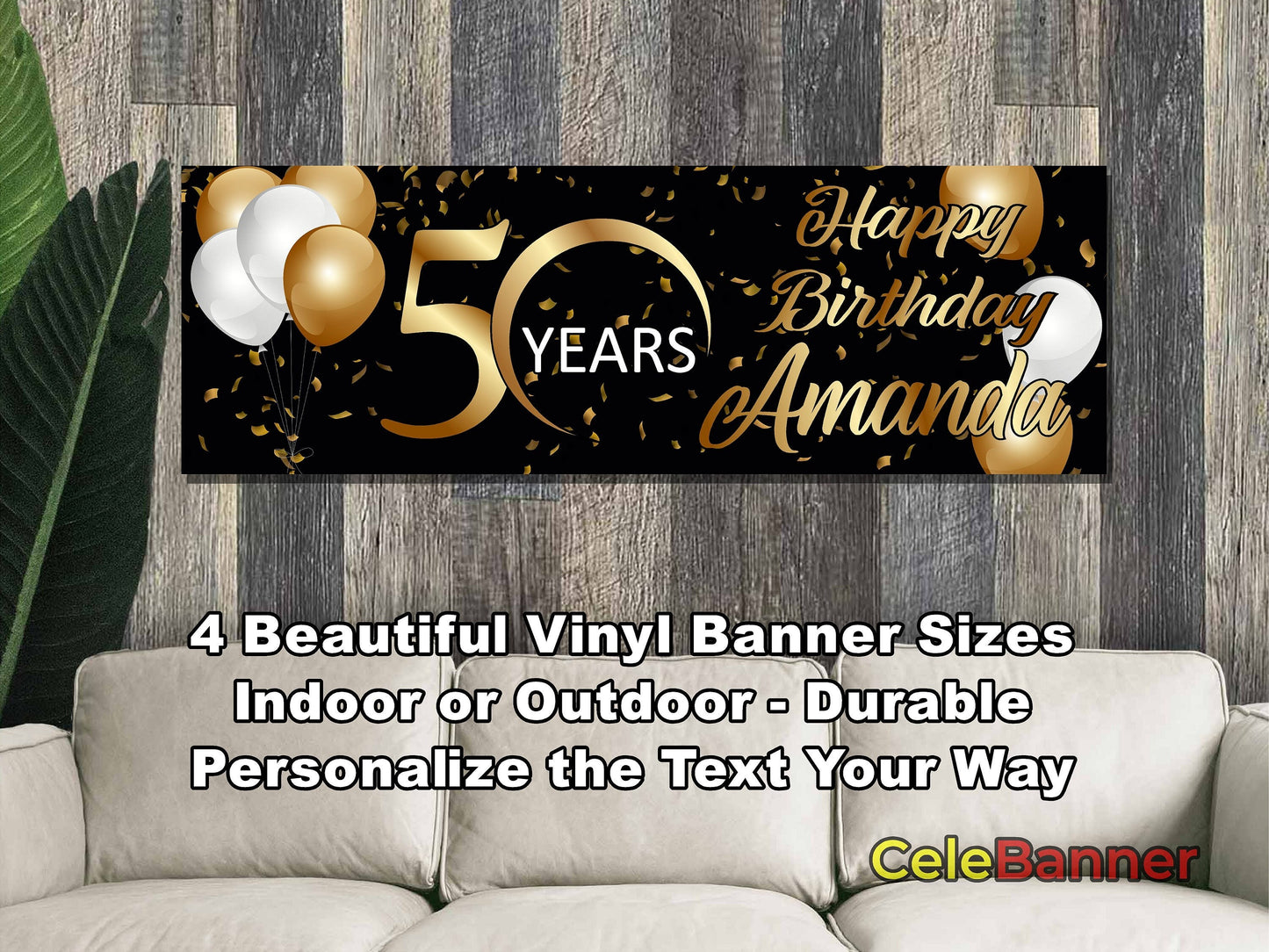 HAPPY BIRTHDAY BANNER, 4 Sizes, Custom Personalized Vinyl Indoor/Outdoor Party Celebration Decoration, Personalize Name and Age, CB107