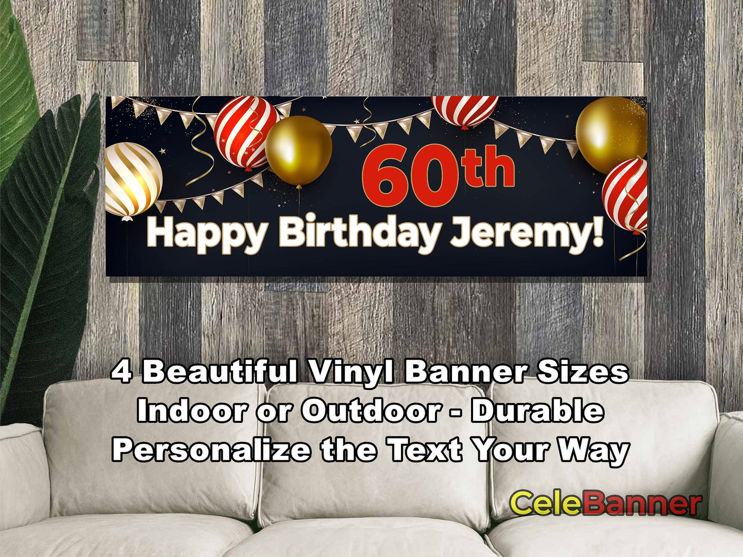 HAPPY BIRTHDAY BANNER, 4 Sizes, Custom Personalized Vinyl Indoor/Outdoor Party Celebration Decoration, Personalize Name and Age, CB103