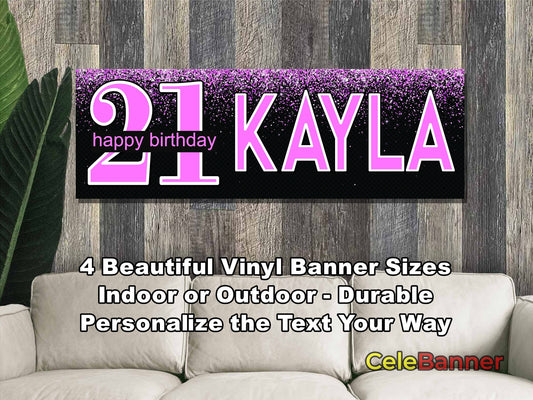 HAPPY BIRTHDAY BANNER, 4 Sizes, Custom Personalized Vinyl Indoor/Outdoor Party Celebration Decoration, Personalize Name and Age, CB136