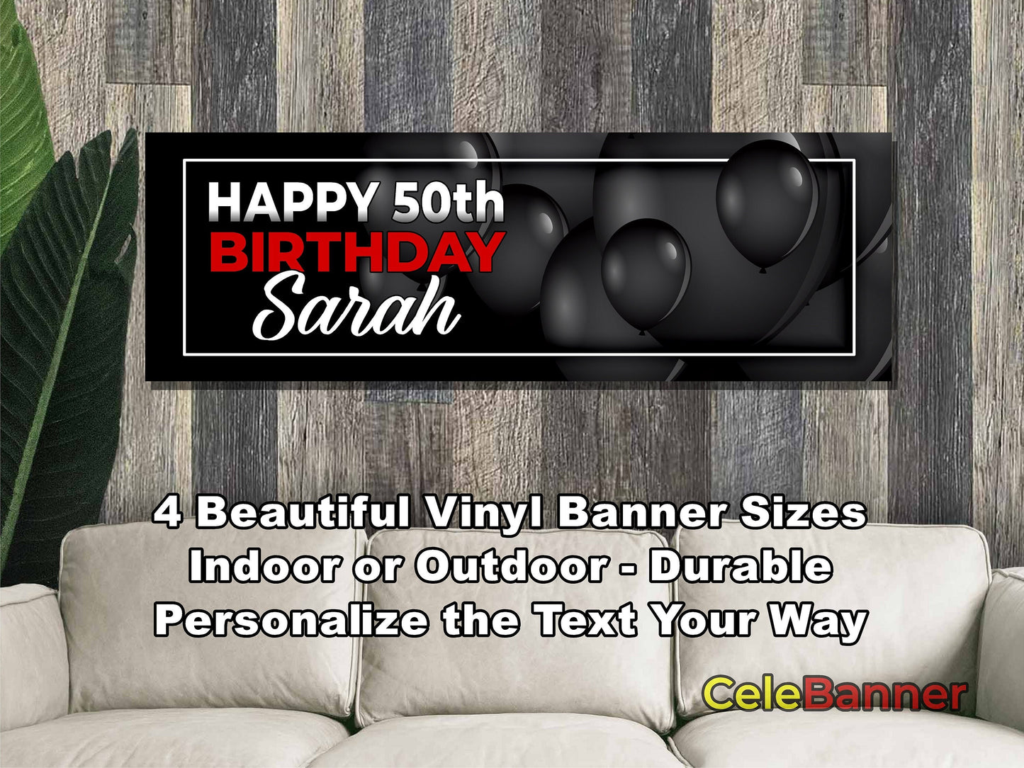 HAPPY BIRTHDAY BANNER, 4 Sizes, Custom Personalized Vinyl Indoor/Outdoor Party Celebration Decoration, Personalize Name and Age, CB101