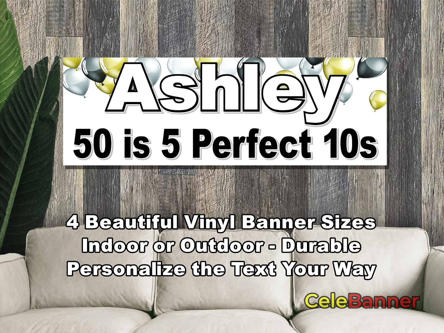 HAPPY BIRTHDAY BANNER, 4 Sizes, Custom Personalized Vinyl Indoor/Outdoor Party Celebration Decoration, Personalize Name and Age, CB137