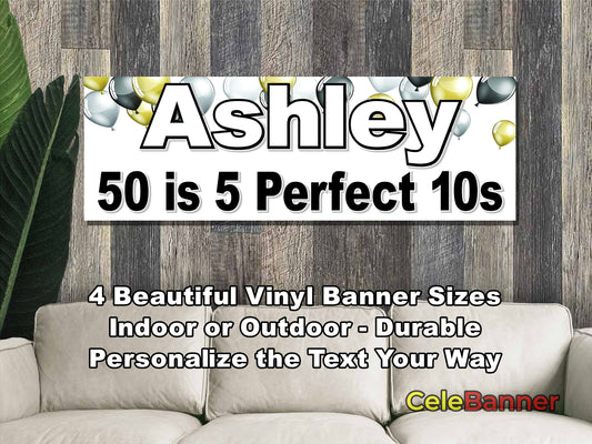 HAPPY BIRTHDAY BANNER, 4 Sizes, Custom Personalized Vinyl Indoor/Outdoor Party Celebration Decoration, Personalize Name and Age, CB137