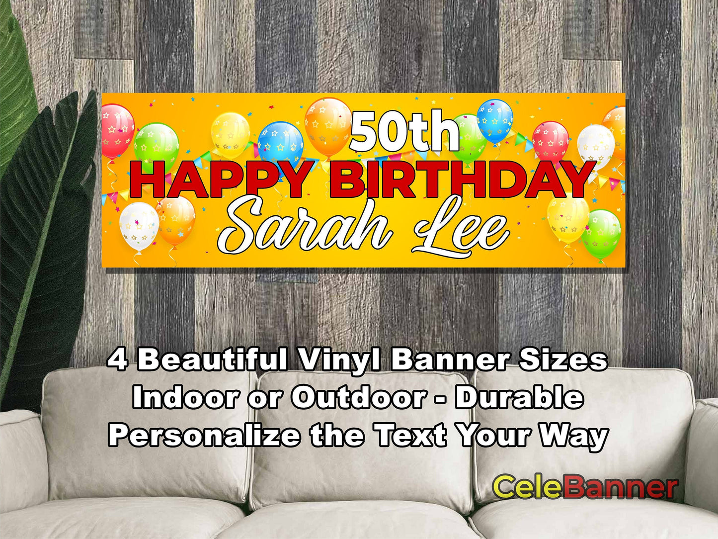 HAPPY BIRTHDAY BANNER, 4 Sizes, Custom Personalized Vinyl Indoor/Outdoor Party Celebration Decoration, Personalize Name and Age, CB201