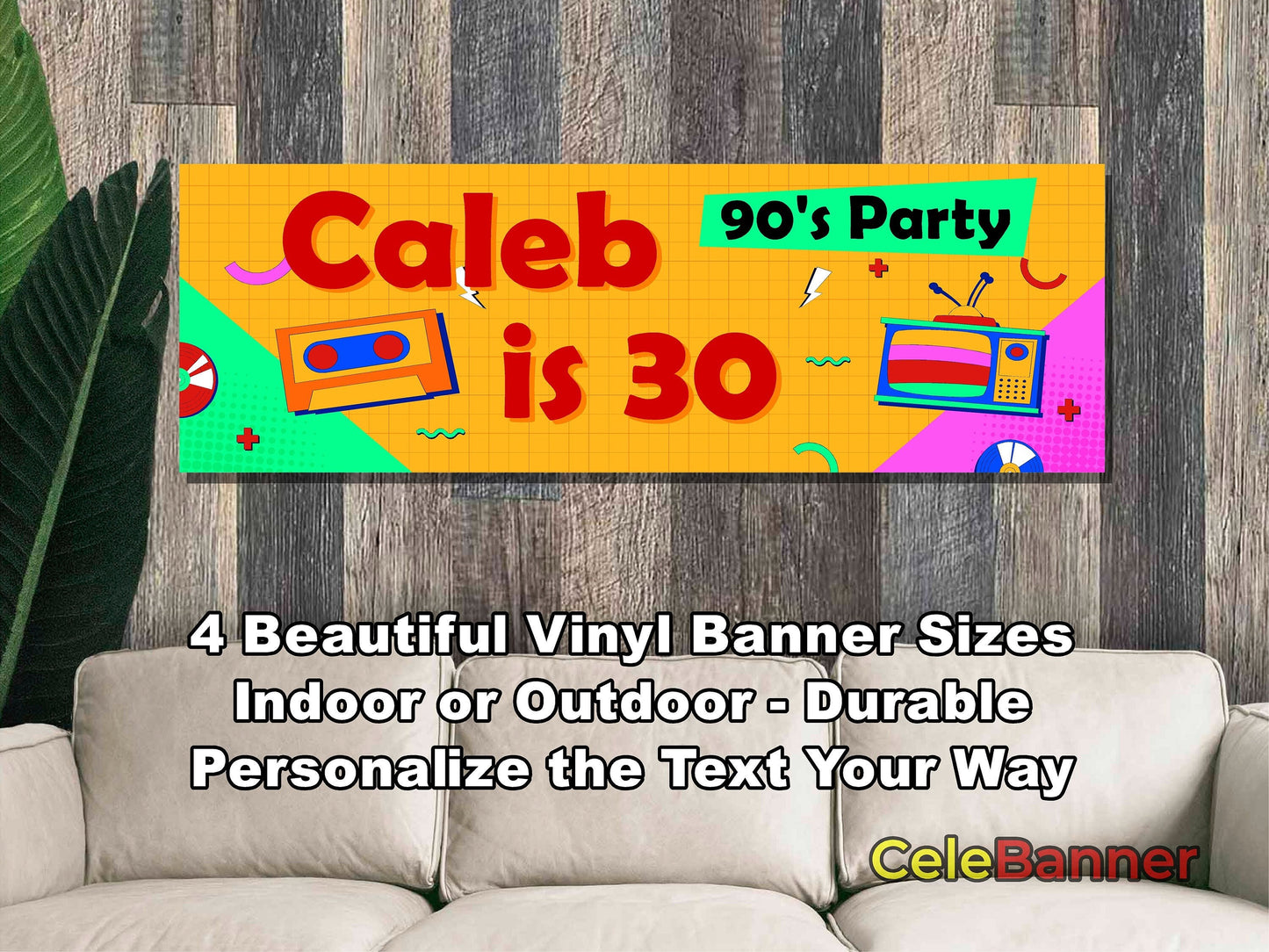 HAPPY BIRTHDAY BANNER, 4 Sizes, Custom Personalized Vinyl Indoor/Outdoor Party Celebration Decoration, Personalize Name and Age, CB123