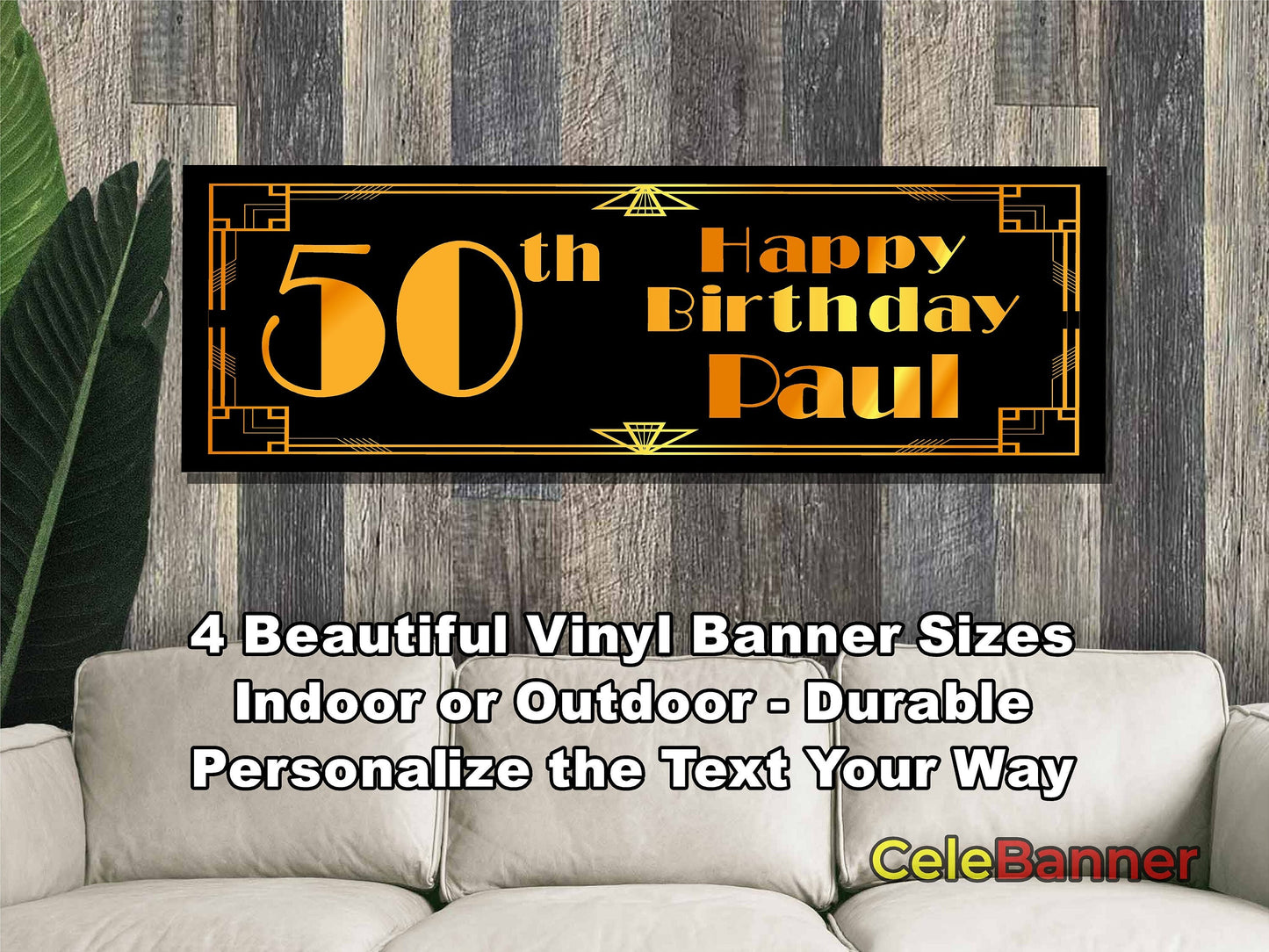 HAPPY BIRTHDAY BANNER, 4 Sizes, Custom Personalized Vinyl Indoor/Outdoor Party Celebration Decoration, Personalize Name and Age, CB129