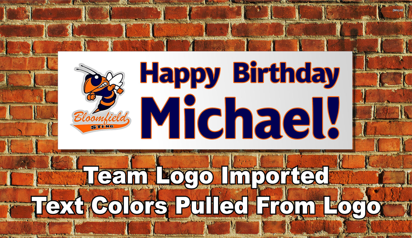 Birthday Banner, Team / Sports Logo, High School, College, 4 Sizes, Custom Personalized Vinyl Indoor/Outdoor Party Decoration, BB128