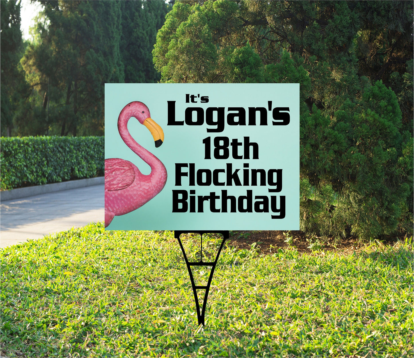 Birthday Yard Sign, What The Flock or Oh Flock or Flock Yeah - Pink Flamingo, Happy Birthday Outdoor, Corrugated Plastic, inc: stake, BS113