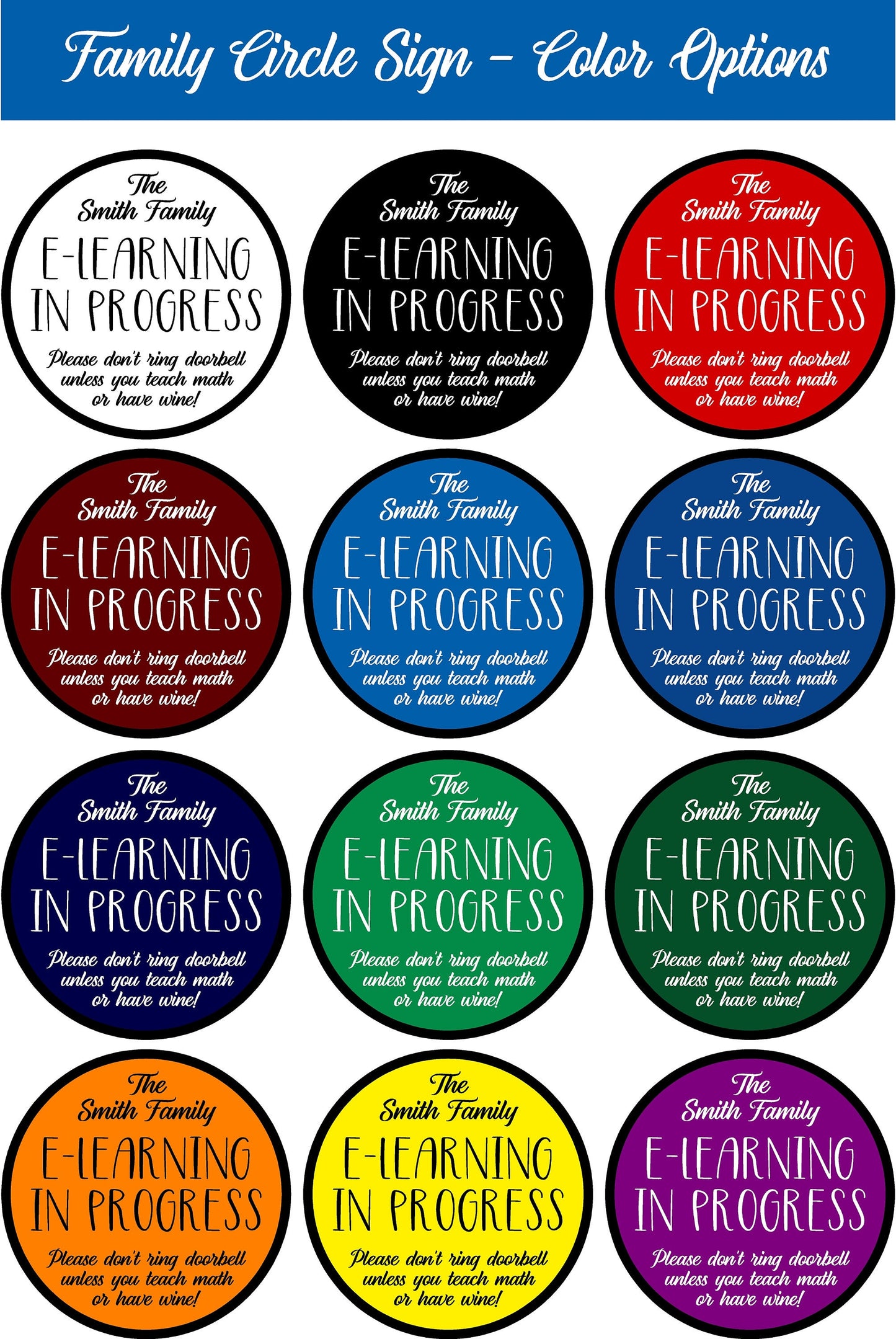 EXCUSEMESS FAMILY CIRCLE sign - Just text when here. No need to knock and get dogs all involved- 11.5"x11.5" - 1/2" thick pvc w/hanging cord