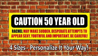 Birthday Banner, Caution, 4 Sizes, Custom Personalized Vinyl Indoor/Outdoor Party Decoration, BB135