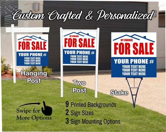 HOME FOR SALE By Owner Sign | Custom Real Estate Yard Sign | Custom Outdoor Lawn Listing Panel | 2 Sided | 9 Designs | 3 Mounting Options