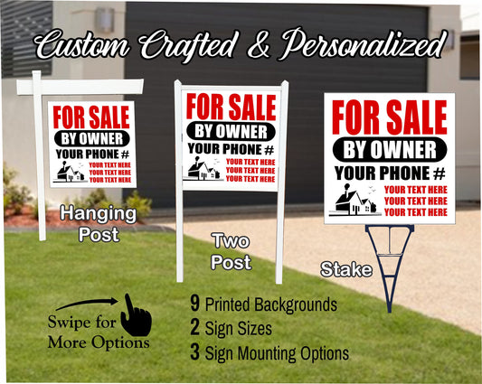 HOME FOR SALE By Owner Sign | Custom Real Estate Yard Sign | Custom Outdoor Lawn Listing Panel | 2 Sided | 9 Designs | 3 Mounting Options