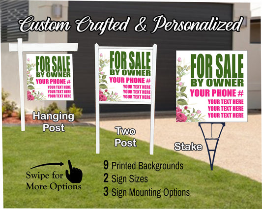 HOME FOR SALE By Owner Sign | Custom Real Estate Yard Sign | Custom Outdoor Lawn Listing Panel | 2 Sided | 9 Designs | 3 Mounting Options