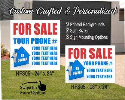 HOME FOR SALE By Owner Sign | Custom Real Estate Yard Sign | Custom Outdoor Lawn Listing Panel | 2 Sided | 9 Designs | 3 Mounting Options