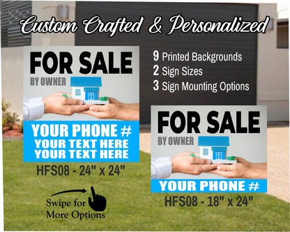 HOME FOR SALE By Owner Sign | Custom Real Estate Yard Sign | Custom Outdoor Lawn Listing Panel | 2 Sided | 9 Designs | 3 Mounting Options