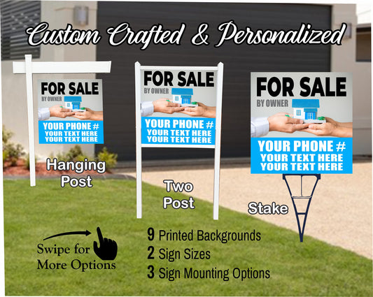 HOME FOR SALE By Owner Sign | Custom Real Estate Yard Sign | Custom Outdoor Lawn Listing Panel | 2 Sided | 9 Designs | 3 Mounting Options