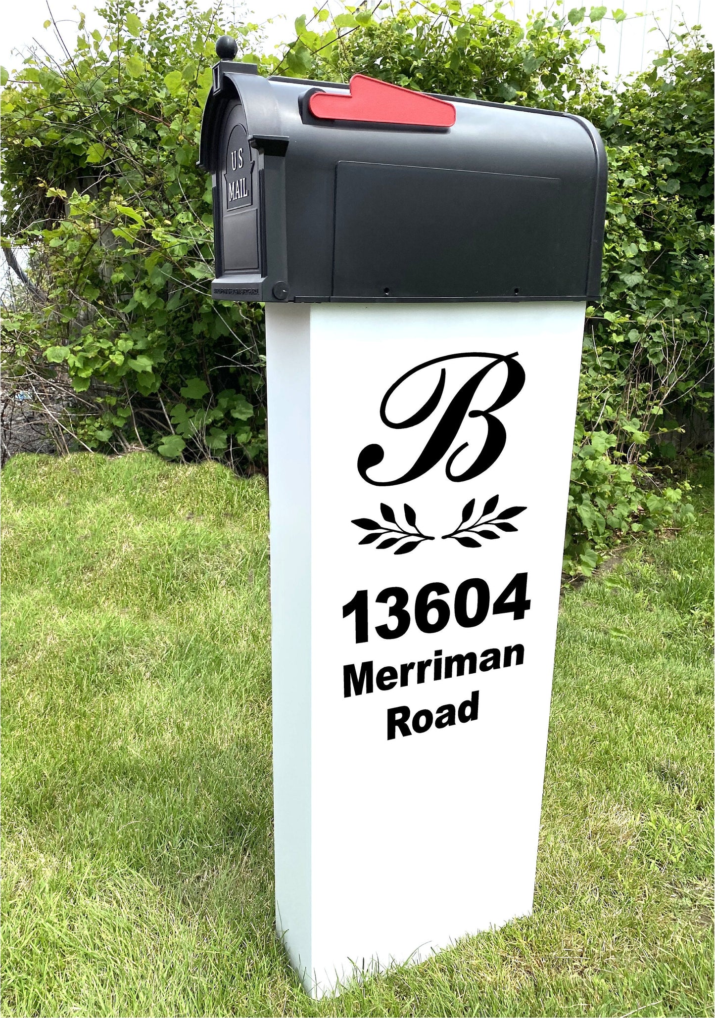 Mailbox and Mailbox Post, Personalized Address/Graphic, 3 baked on aluminum color outside finishes, 2 sided, Modern Column Style lasts years