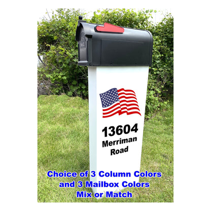 Mailbox and Mailbox Post, Personalized Address/Graphic, 3 baked on aluminum color outside finishes, 2 sided, Modern Column Style lasts years