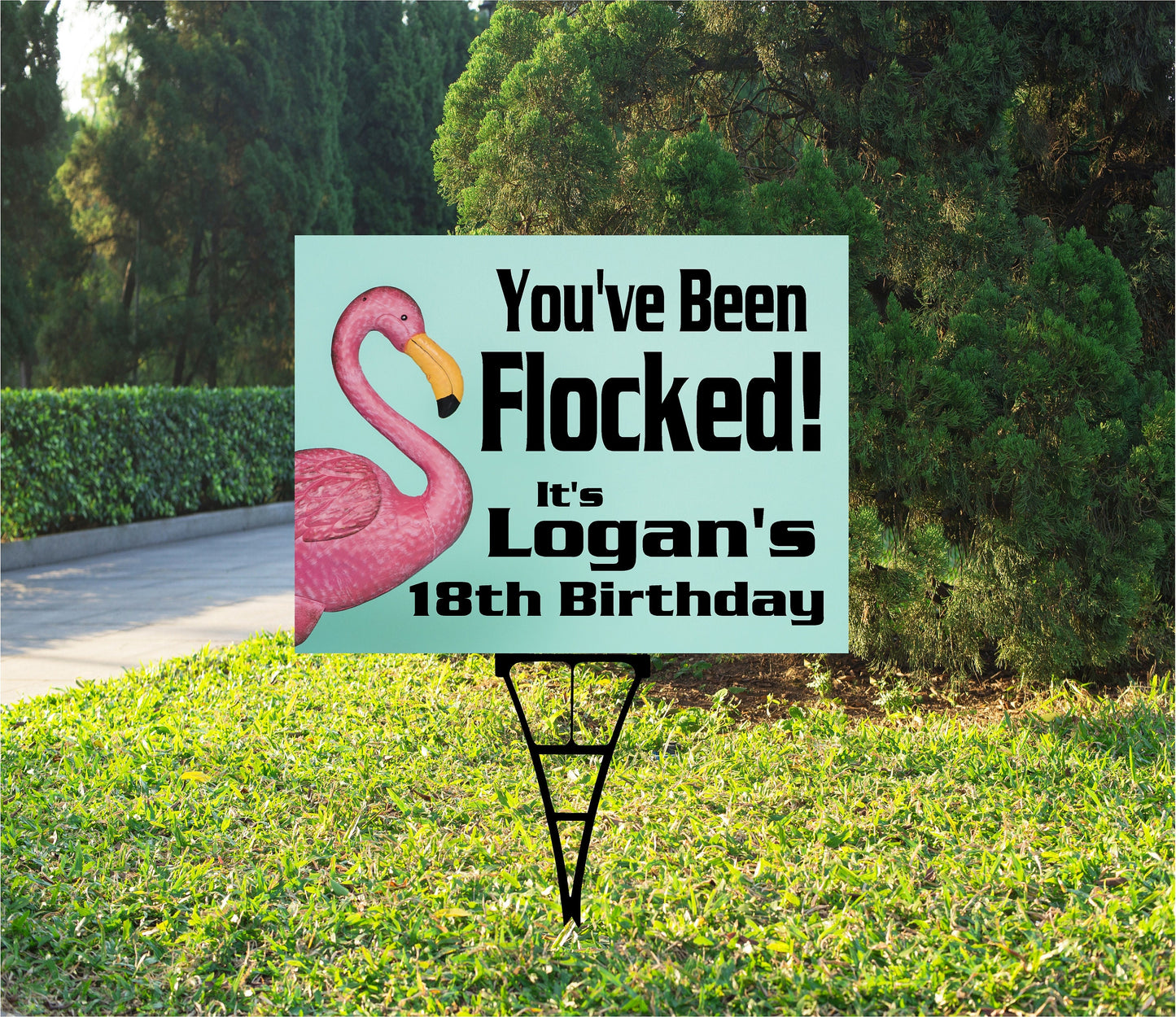 Birthday Yard Sign, What The Flock or Oh Flock or Flock Yeah - Pink Flamingo, Happy Birthday Outdoor, Corrugated Plastic, inc: stake, BS113