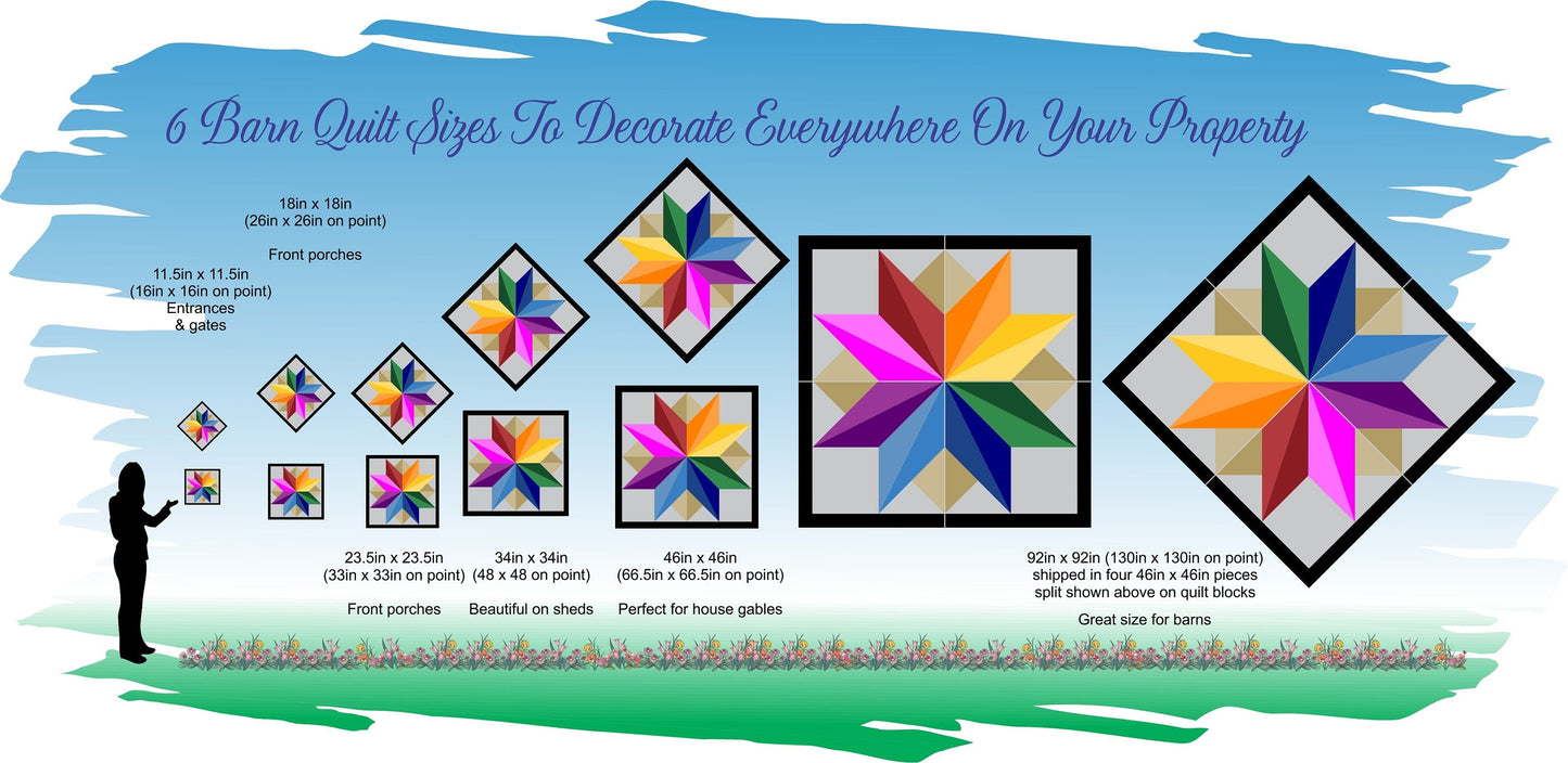 BARN QUILT Block, 7 Beautiful Sizes, Wall Art Decor, Barn Quilt Sign, Barn Quilt Design BQ005-01